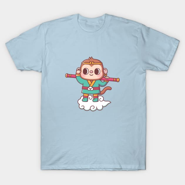 Cute Monkey Sun Wukong On Flying Cloud T-Shirt by rustydoodle